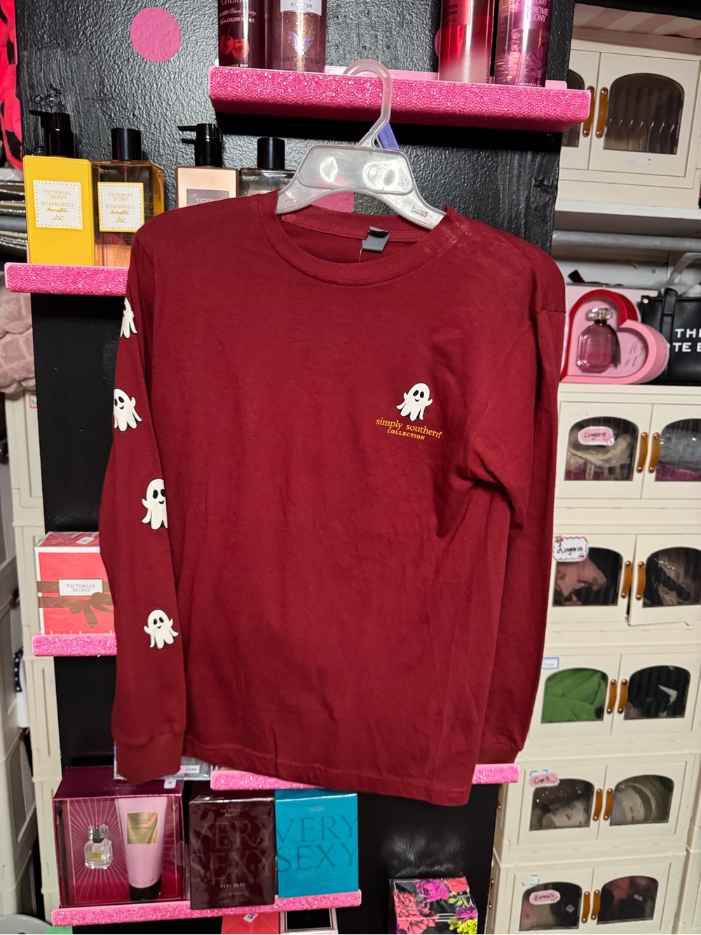 Simply Southern Maroon Long Sleeve Halloween Pumpkin Tee - Picture 2 of 2